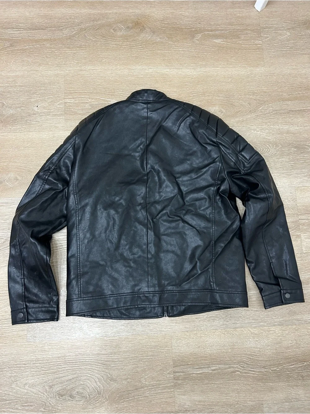 DKNY Size Large Men's Mixed Media Faux Leather Puffer Motocros Racer Jacket